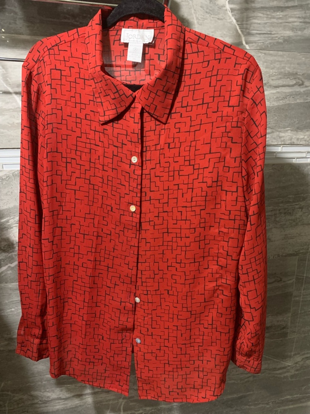 Jordan Red Button-Down Shirt With Matching Tank Top Black Geometric Print
